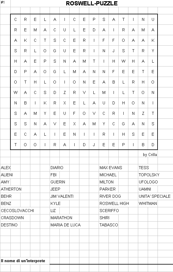 Schema del gioco Crucipuzzle n.1